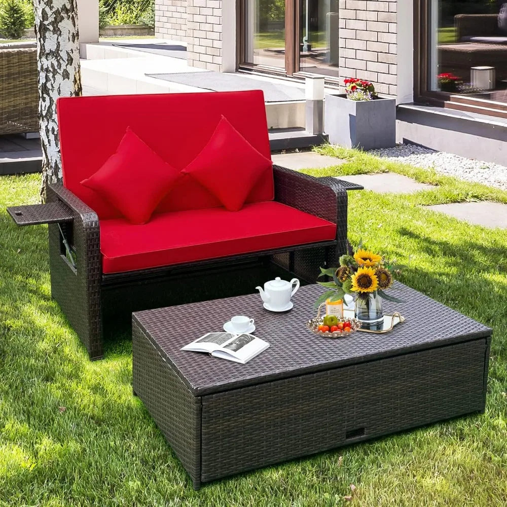 Moccha Outdoor Daybed Wicker Sofa Set With Storage Ottoman