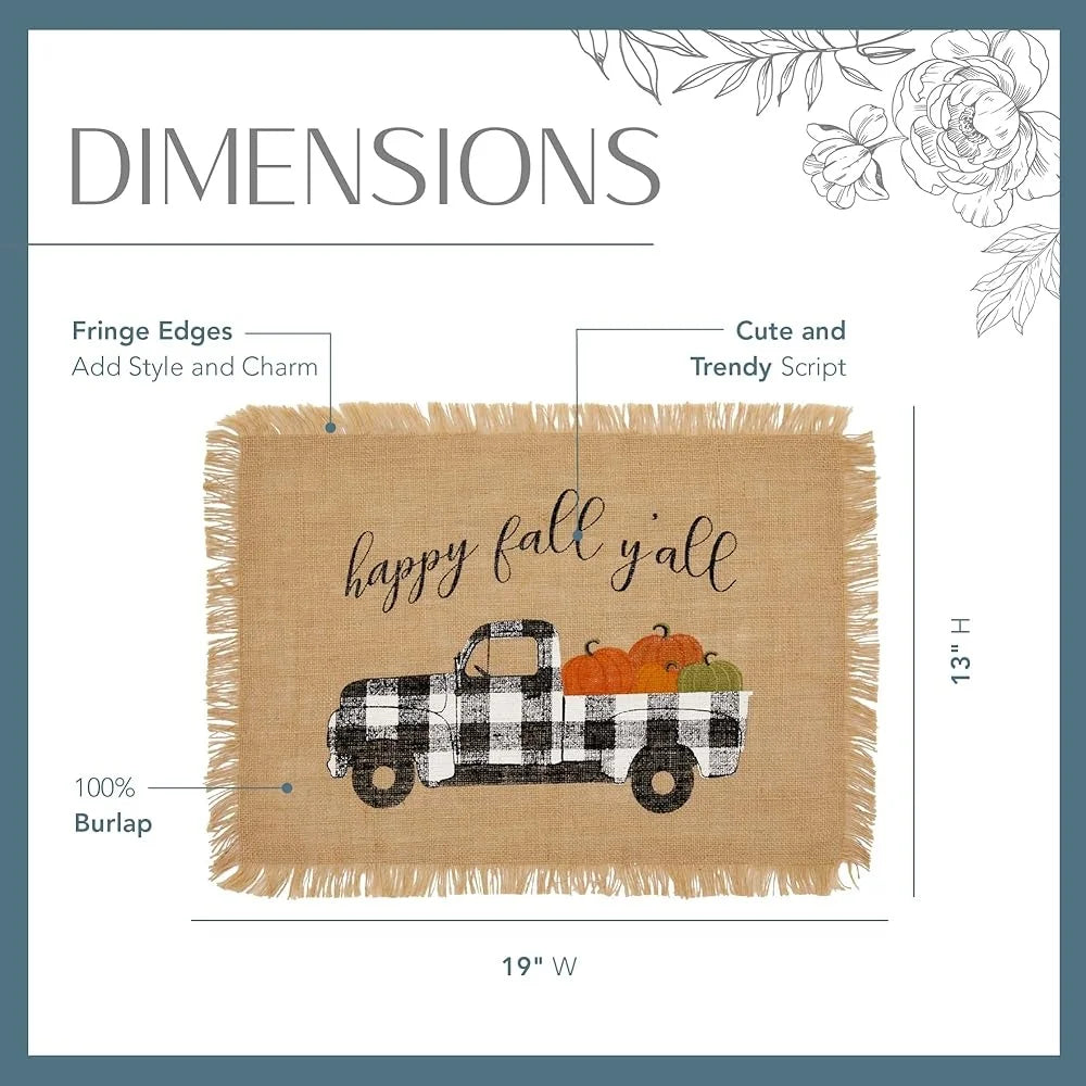 Rustic Burlap Placemats Set Of 4 Buffalo Plaid Truck Decor