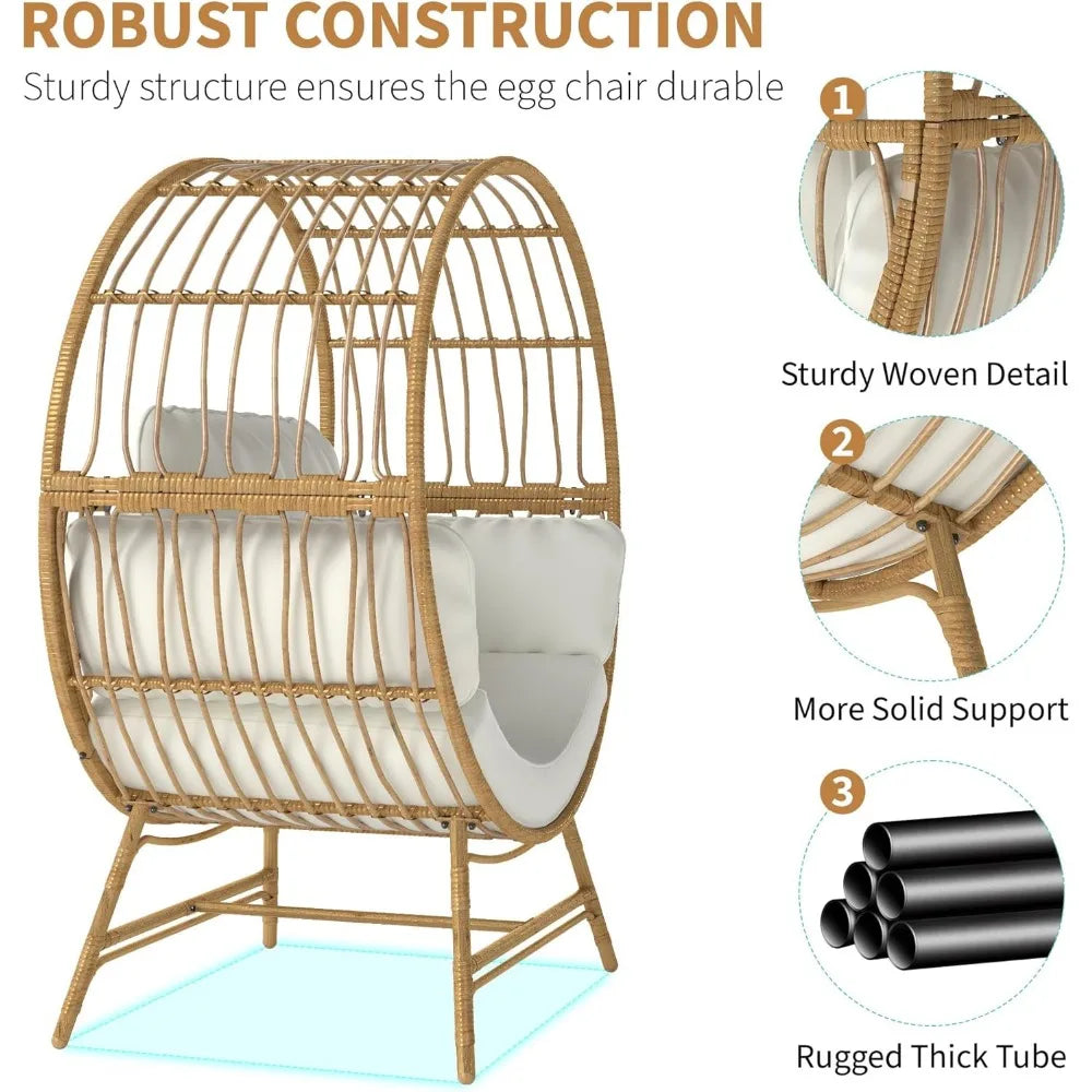Oversized Rattan Egg Chair with Thick Cushion for Ultimate Comfort