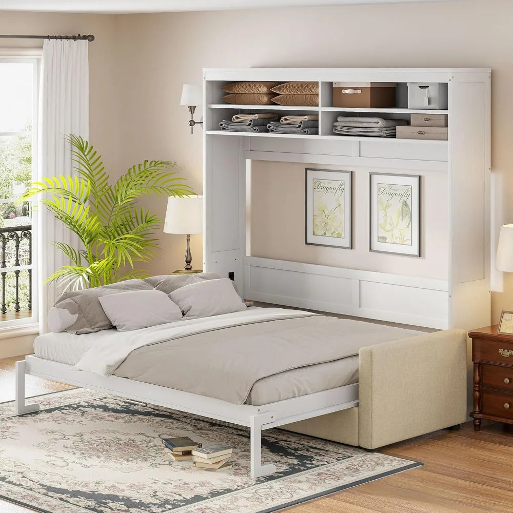 Harper and Bright Queen Murphy Bed With Sofa Shelves