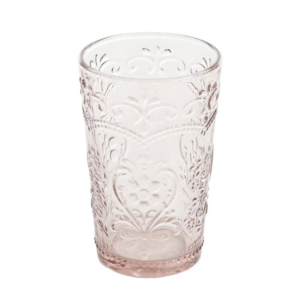Set of Four Glass Tumblers Embossed Design Dishwasher Safe