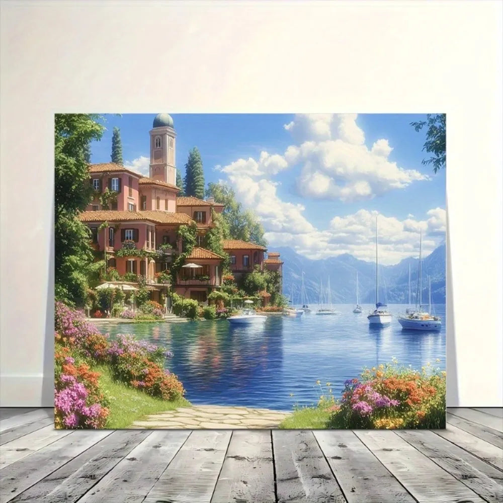 Chunky Wood Pine Frame Seascape Mural Canvas Sailboat Decor