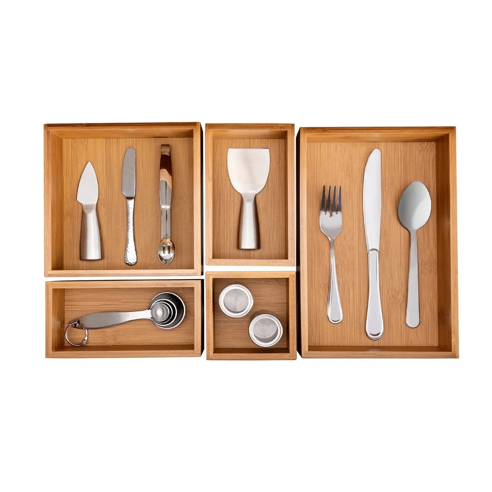 Bamboo Storage Organizer Bins Set Five Durable Boxes