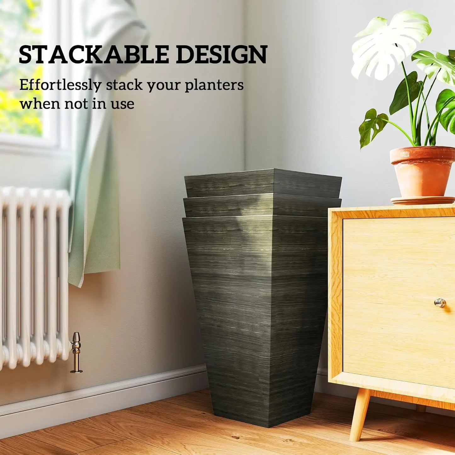 Tall Outdoor Planter Set of 3 with Drainage Holes