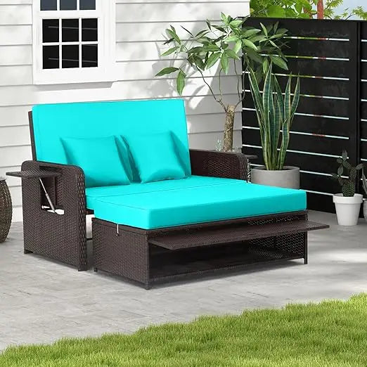 Moccha Outdoor Daybed Wicker Sofa Set With Storage Ottoman