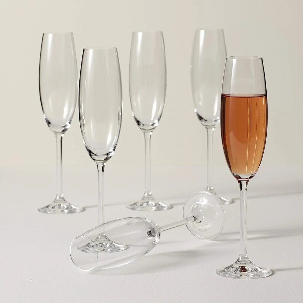 Champagne Flute Set of 6 Break Resistant Glasses 8oz Clear