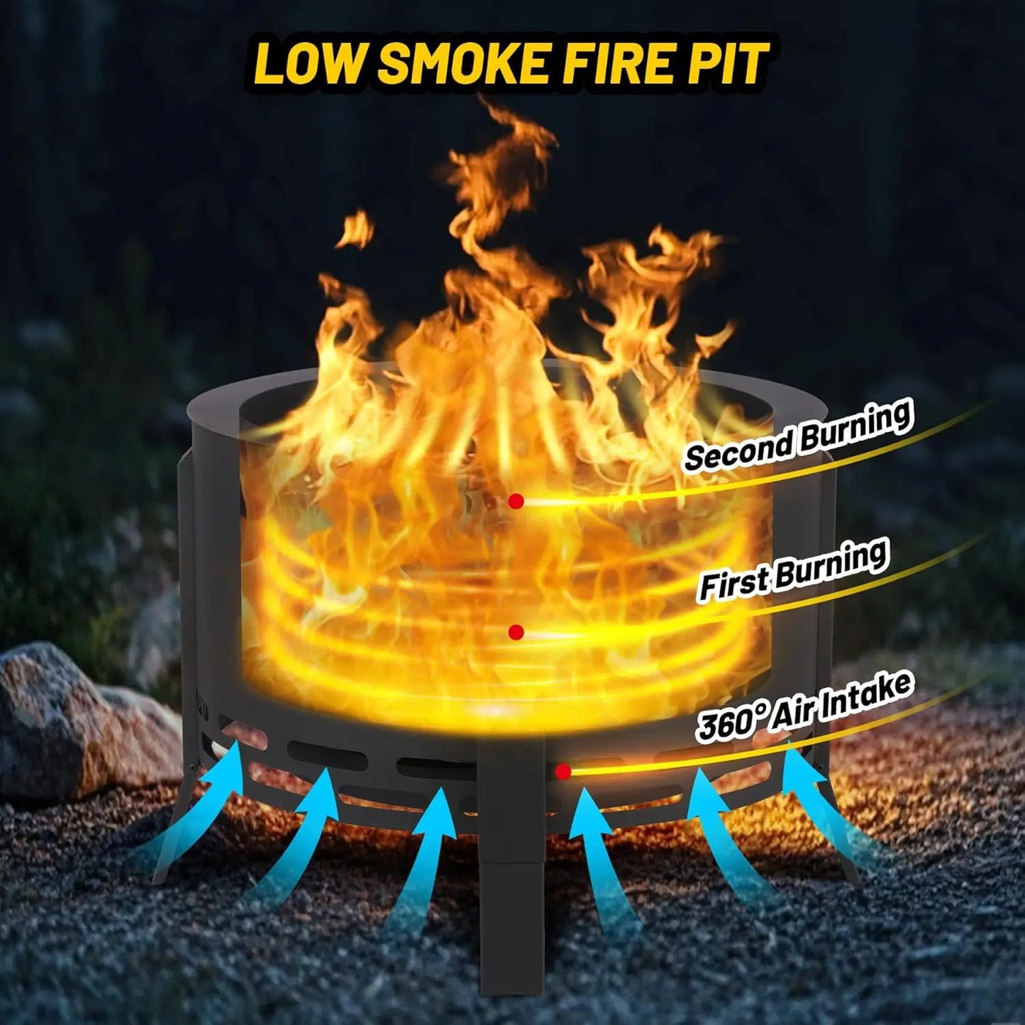 HiMISS Smokeless Firepit Outdoor Low Smoke Folding Feet