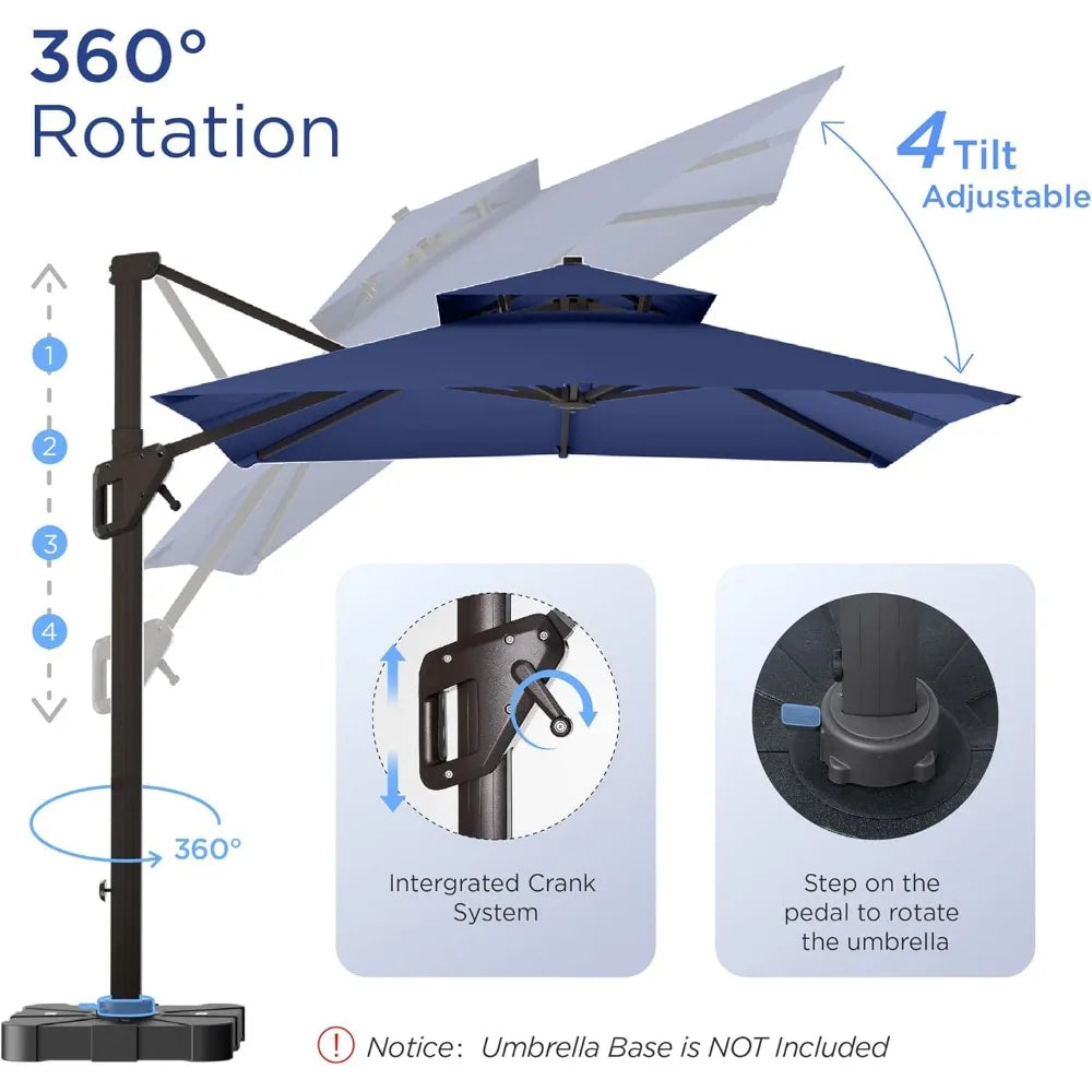 Patio Cantilever Umbrella With 360 Degree Rotation Windproof