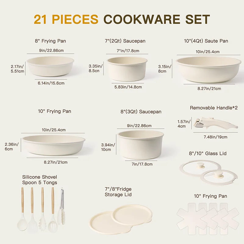 Astercook 21 Nonstick Ceramic Cookware Set Milky White