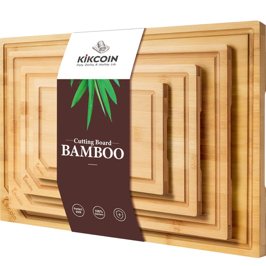 Extra Large Bamboo Cutting Board Set with Juice Groove and Easy Handle