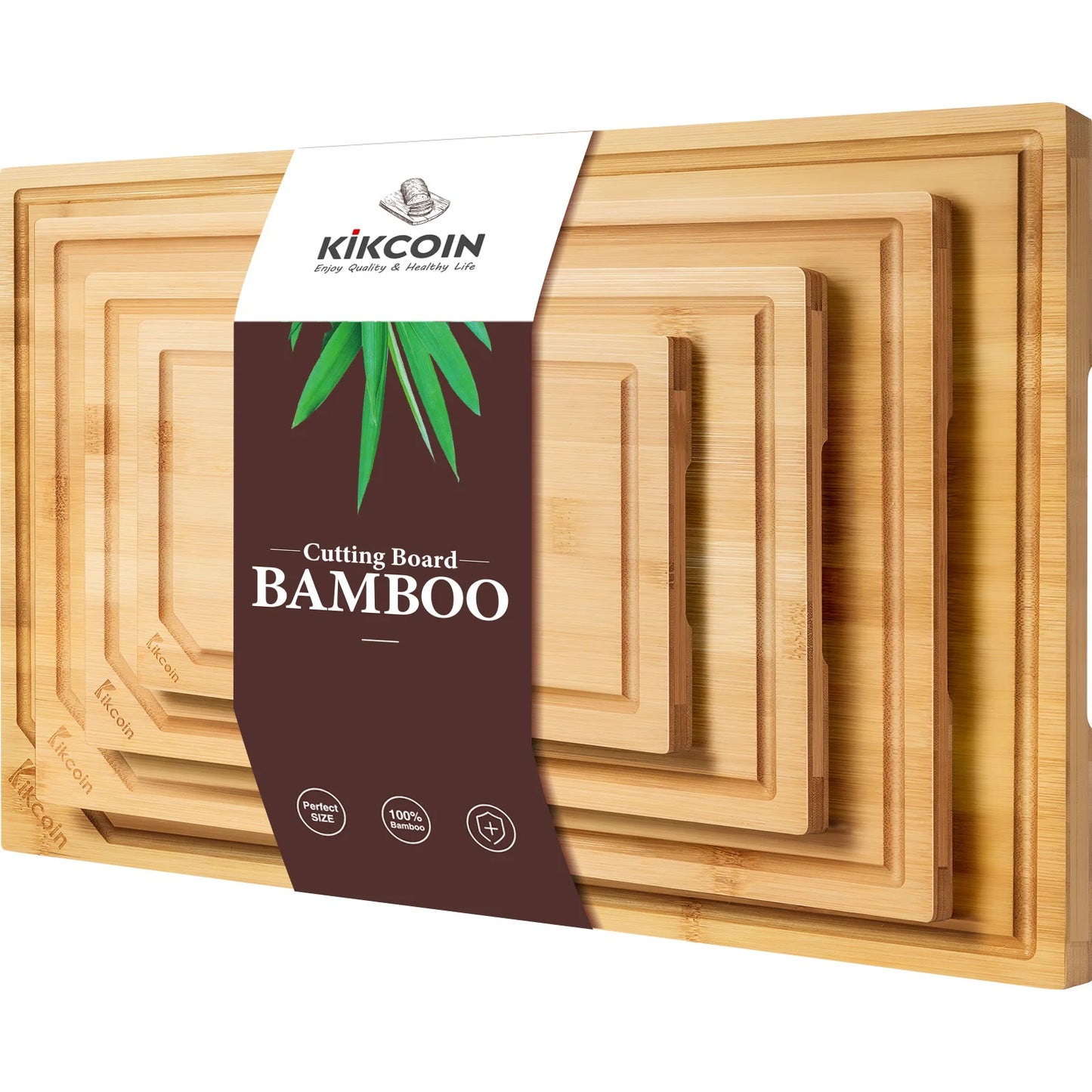 Extra Large Bamboo Cutting Board Set with Juice Groove and Easy Handle