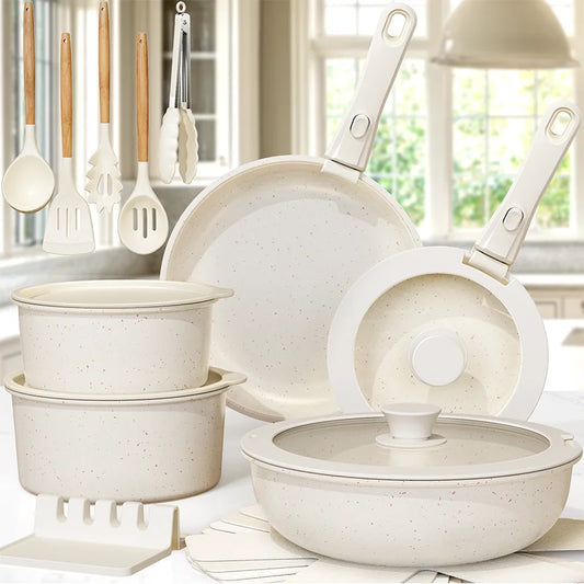 Astercook 21 Nonstick Ceramic Cookware Set Milky White