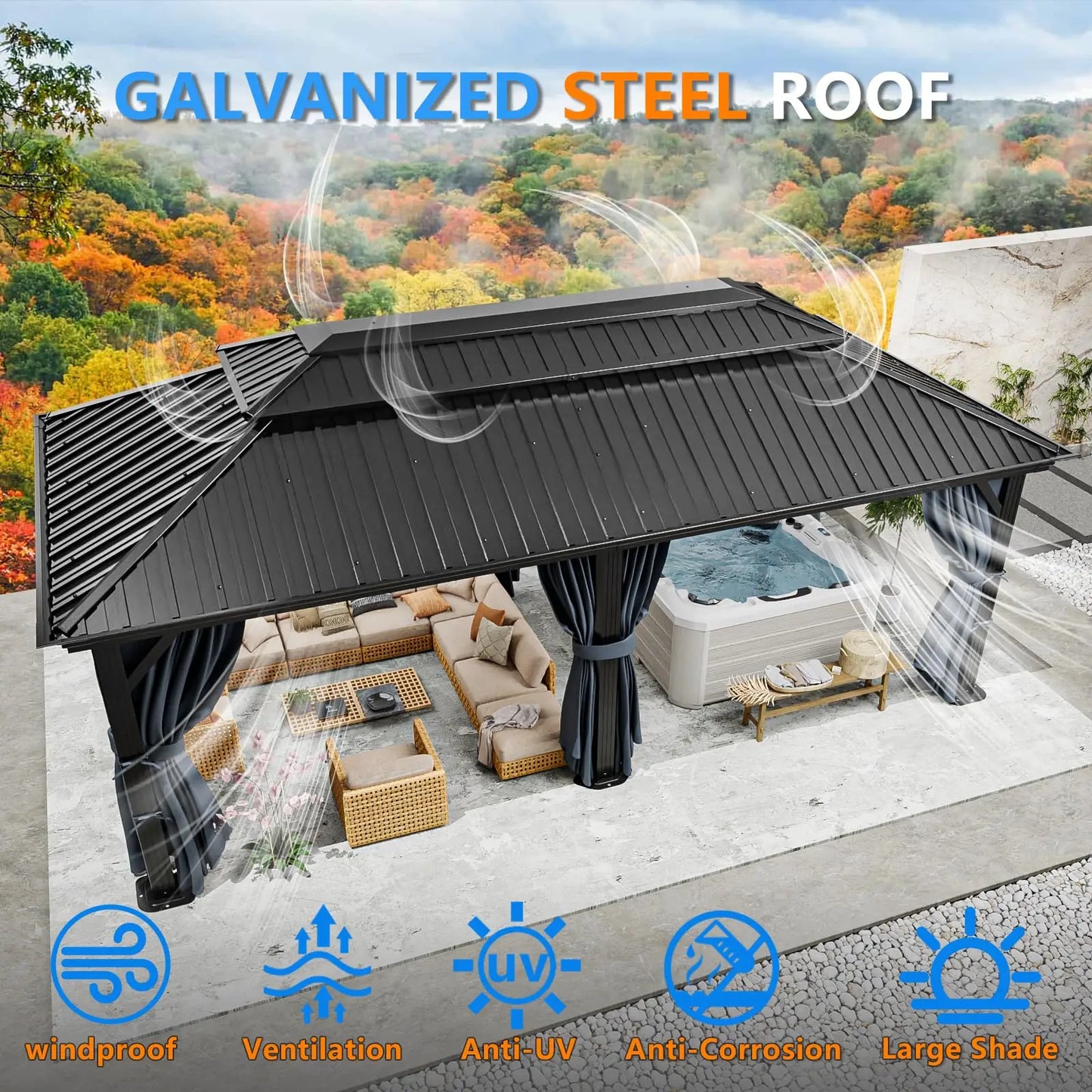 12x20 Premium Hardtop Gazebo With Galvanized Steel Roof