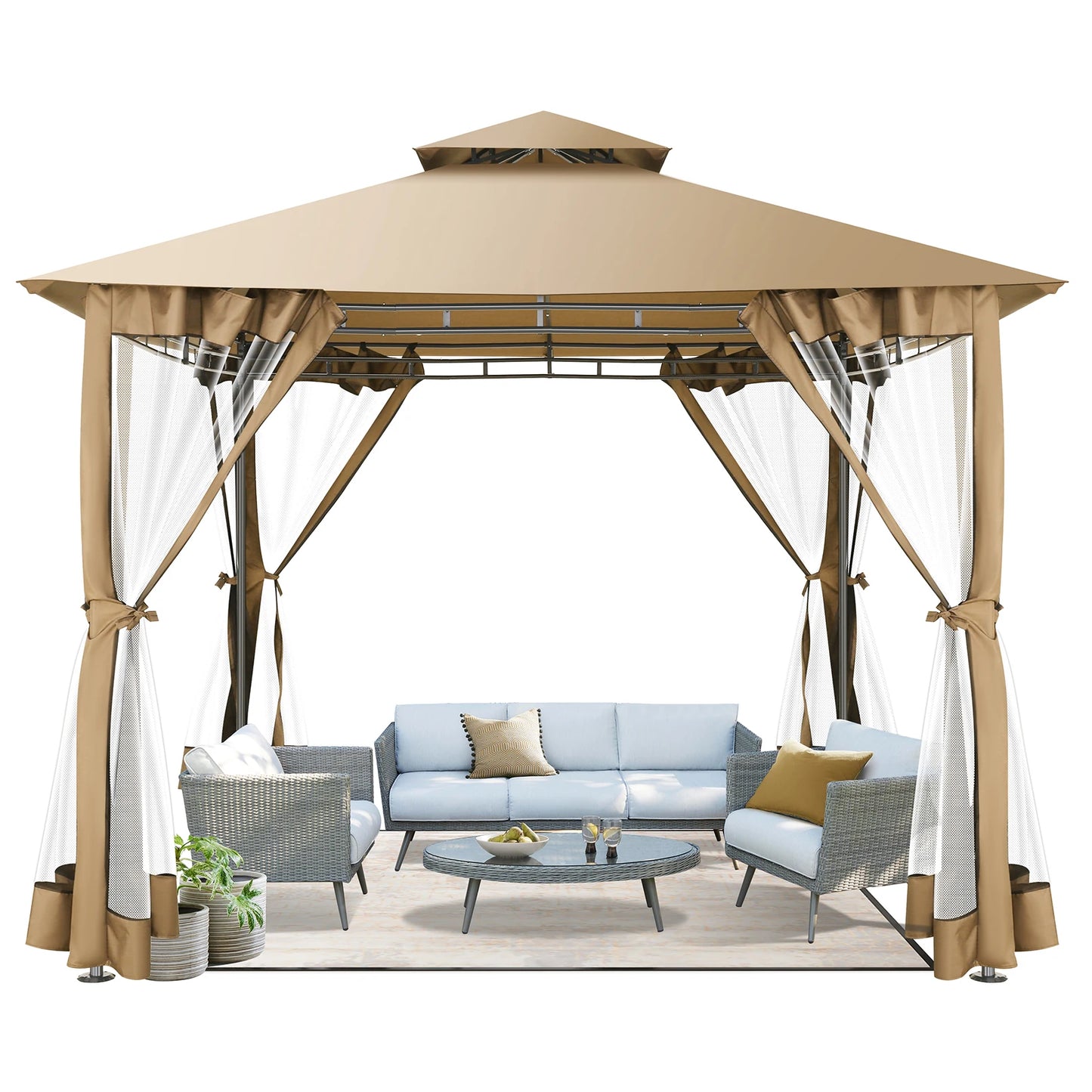 Ten By Ten Gazebo With Coldproof Curtains Metal Frame