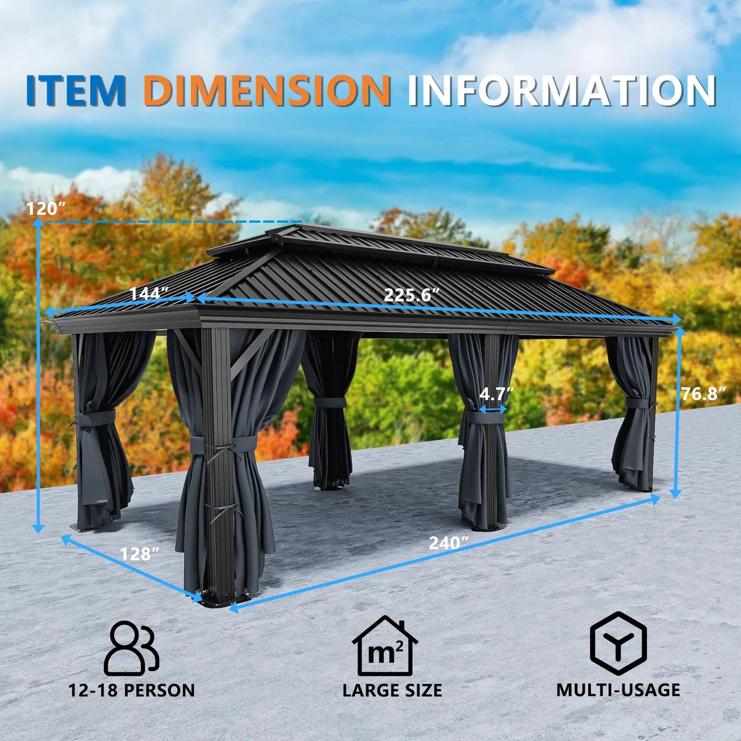 12x20 Premium Hardtop Gazebo With Galvanized Steel Roof