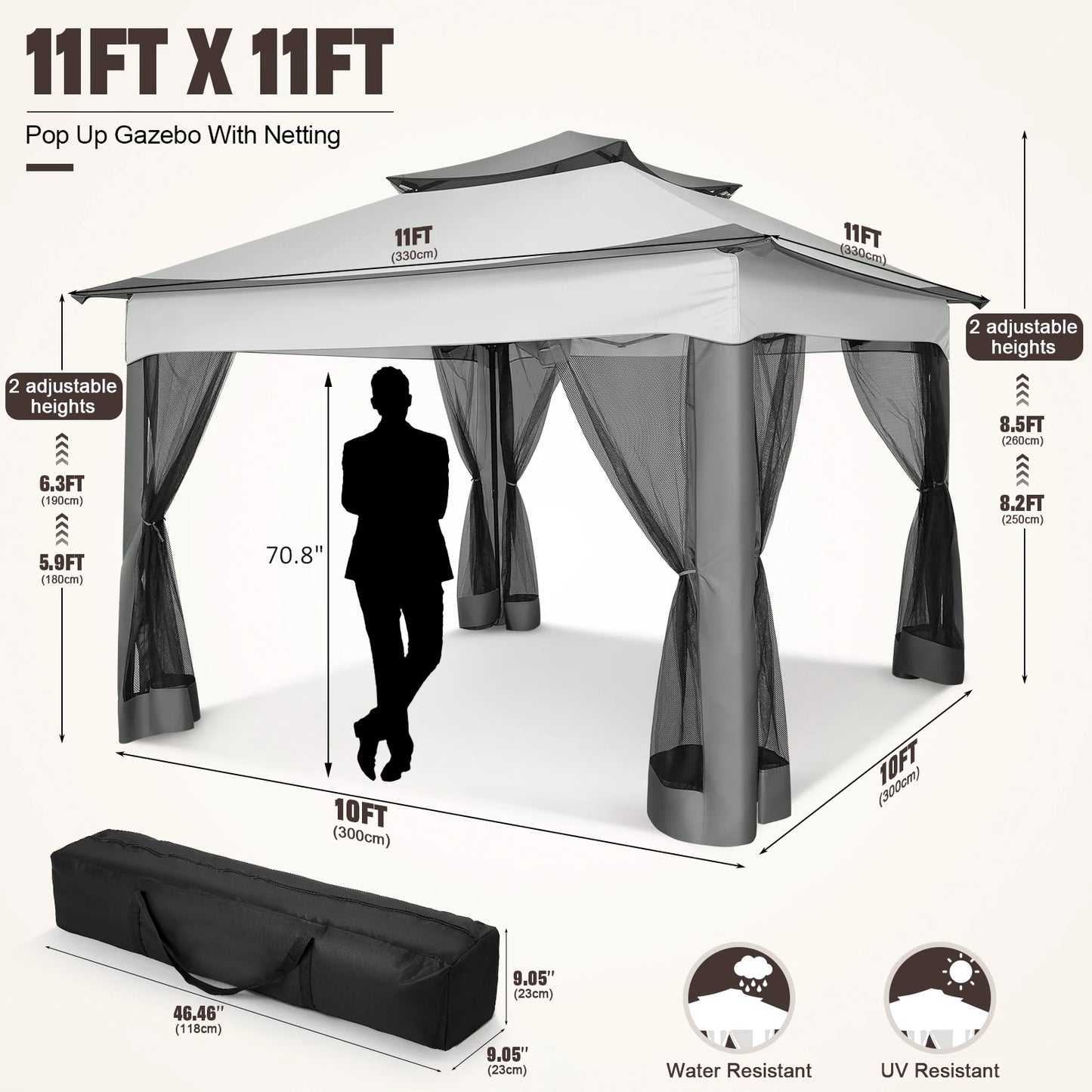 12x12 Pop Up Gazebo With Mosquito Netting Carry Bag