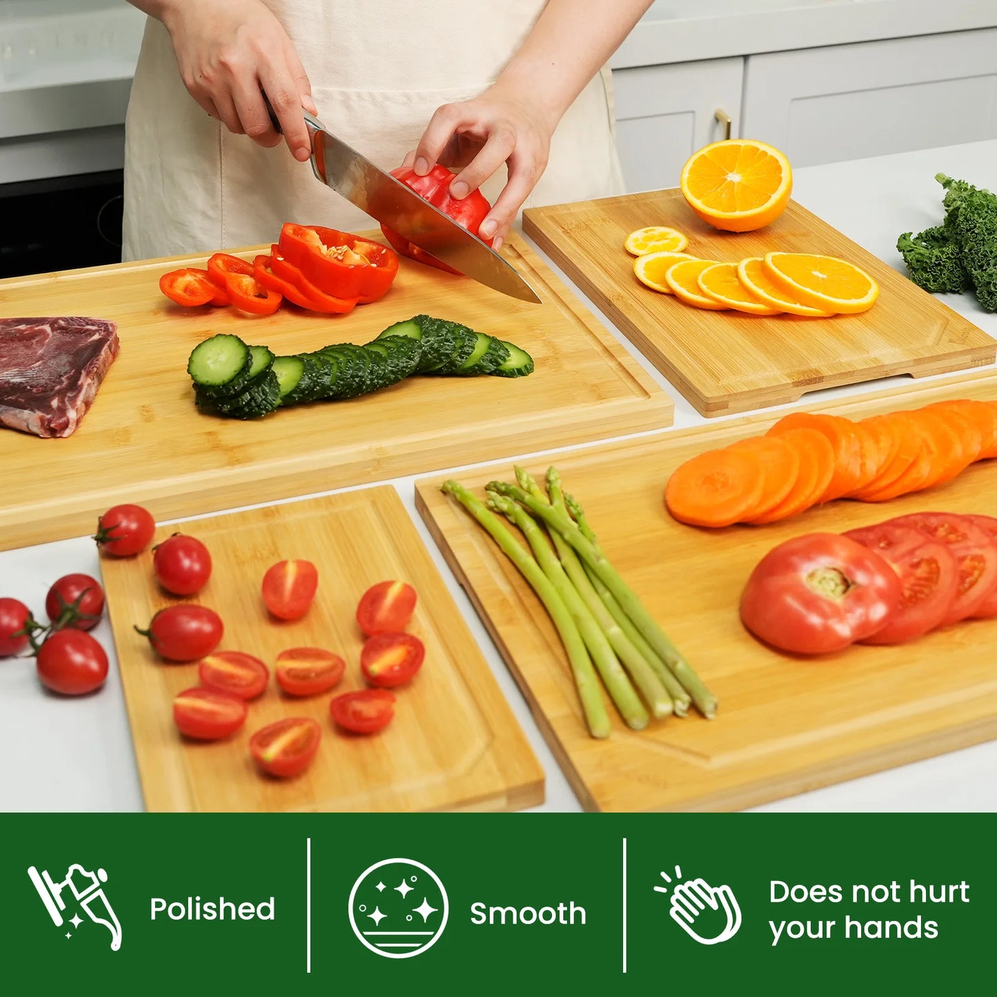 Extra Large Bamboo Cutting Board Set with Juice Groove and Easy Handle