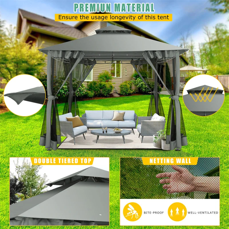Ten By Ten Gazebo With Coldproof Curtains Metal Frame