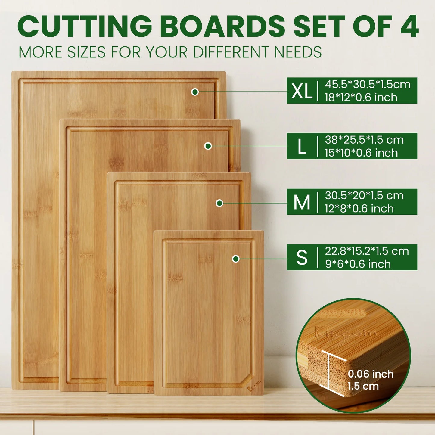 Extra Large Bamboo Cutting Board Set with Juice Groove and Easy Handle