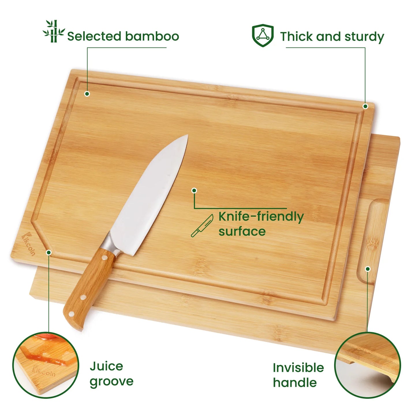 Extra Large Bamboo Cutting Board Set with Juice Groove and Easy Handle