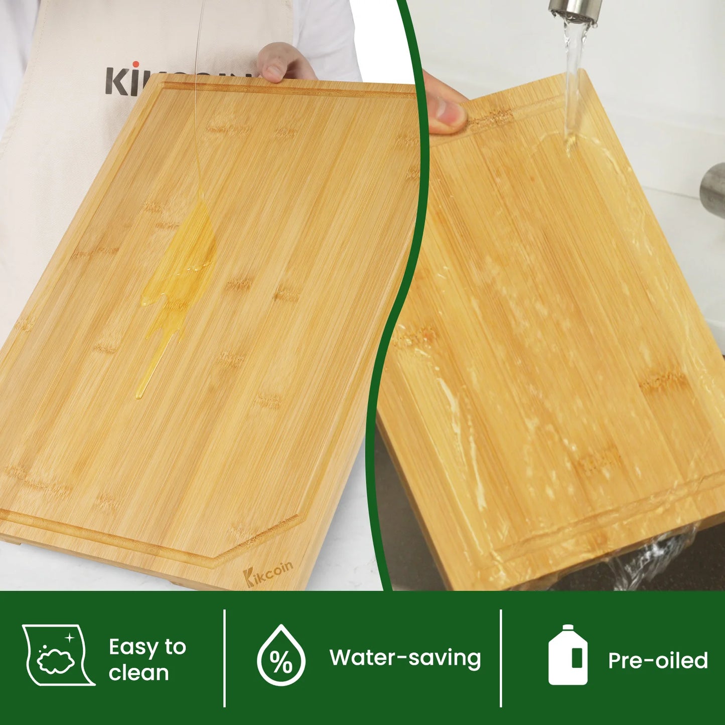 Extra Large Bamboo Cutting Board Set with Juice Groove and Easy Handle