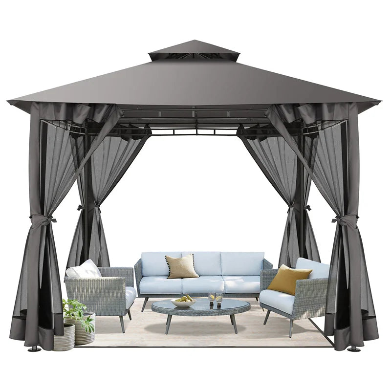 Ten By Ten Gazebo With Coldproof Curtains Metal Frame