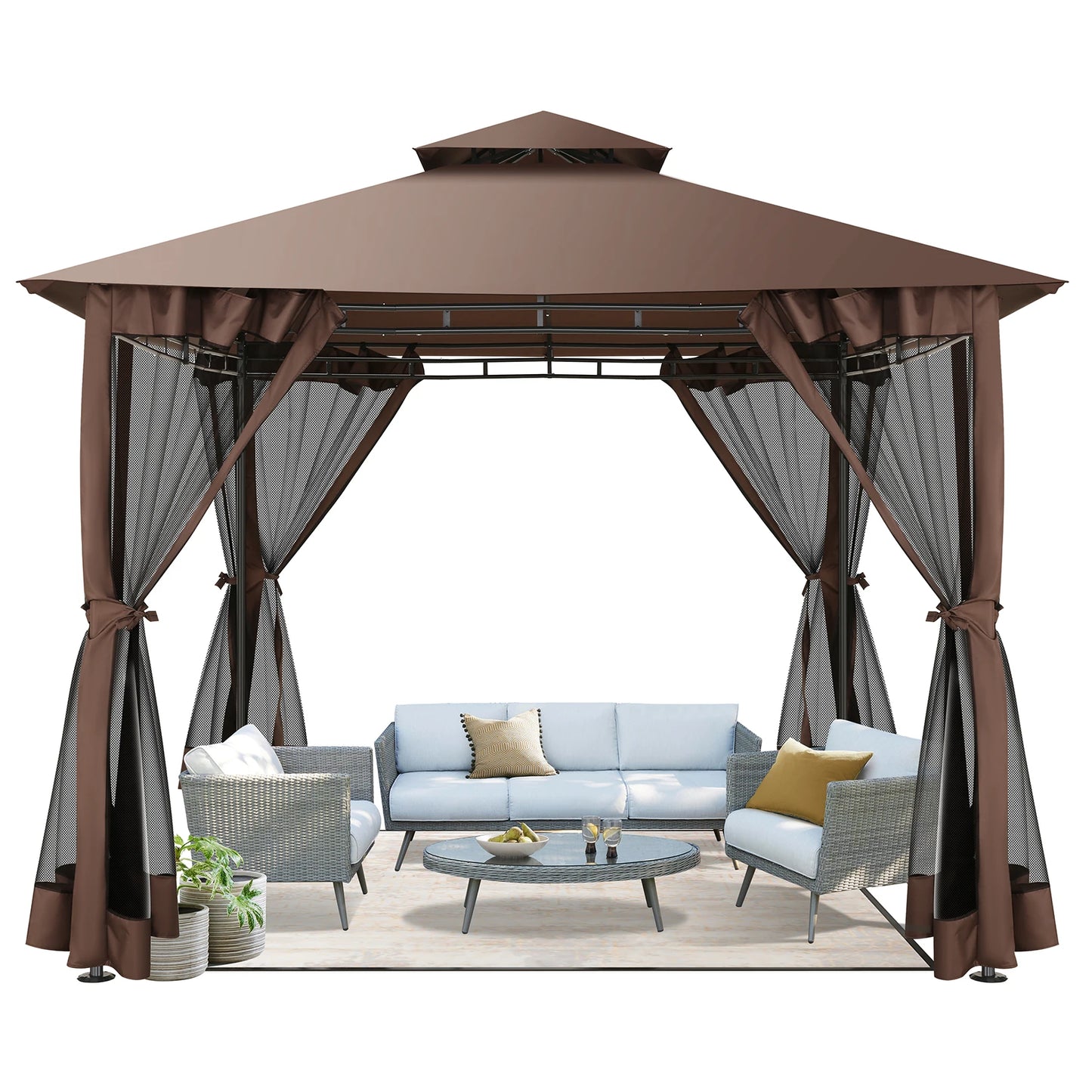 Ten By Ten Gazebo With Coldproof Curtains Metal Frame