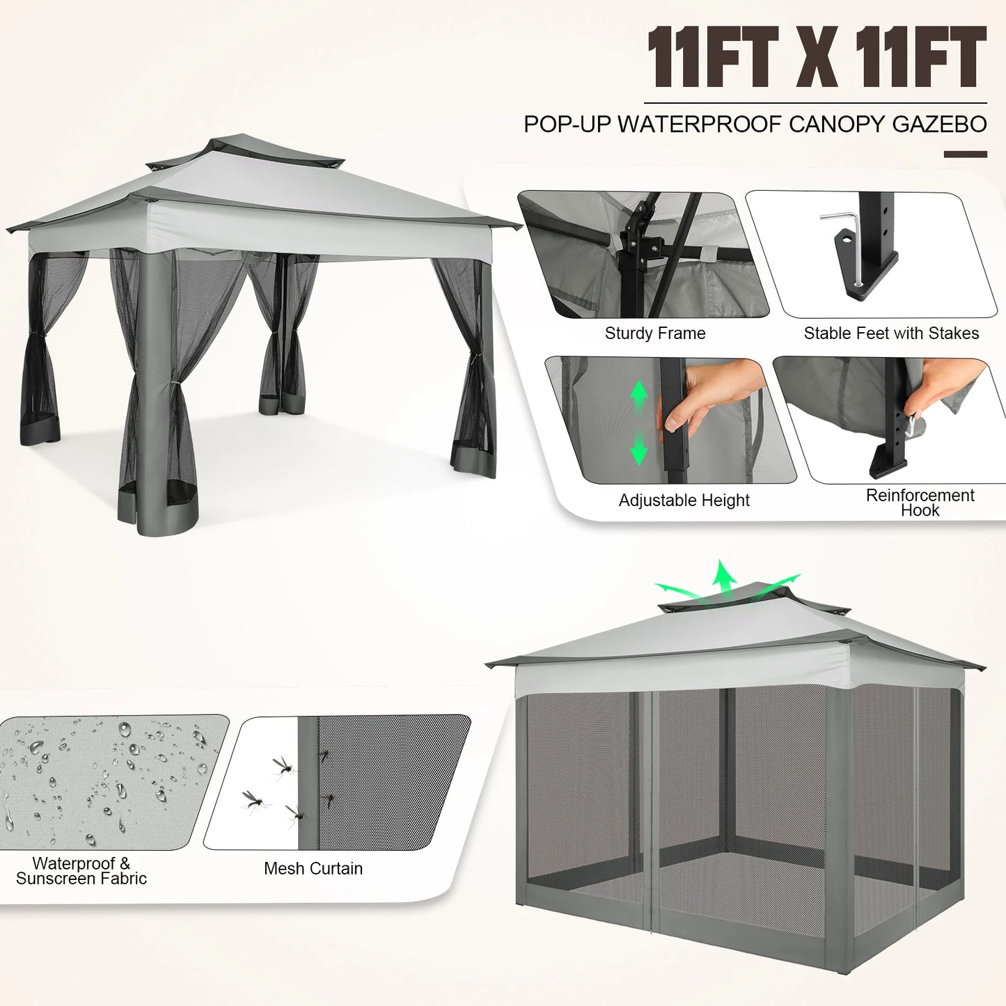 12x12 Pop Up Gazebo With Mosquito Netting Carry Bag