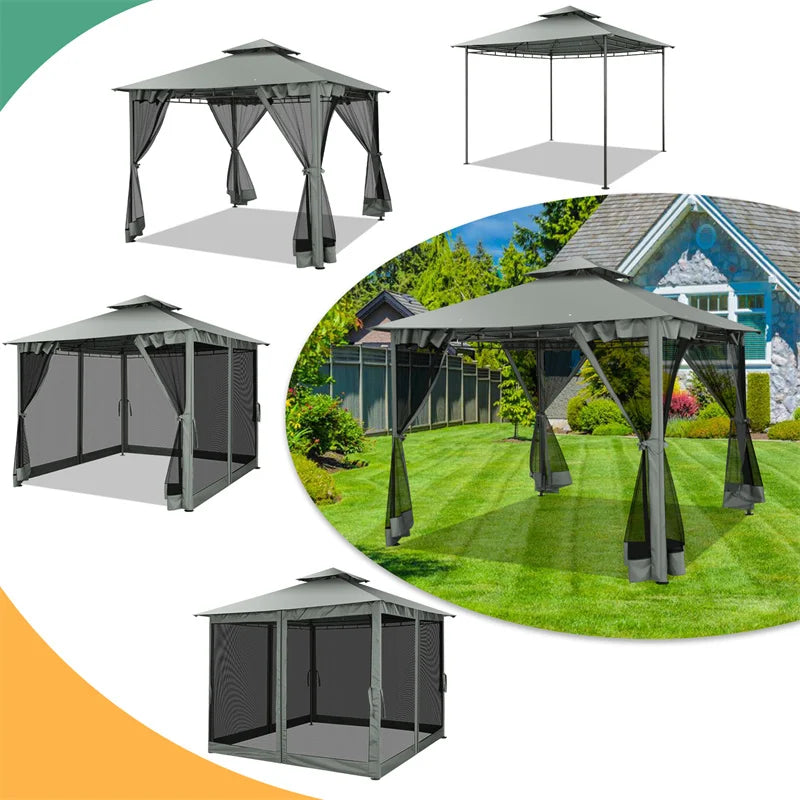 Ten By Ten Gazebo With Coldproof Curtains Metal Frame
