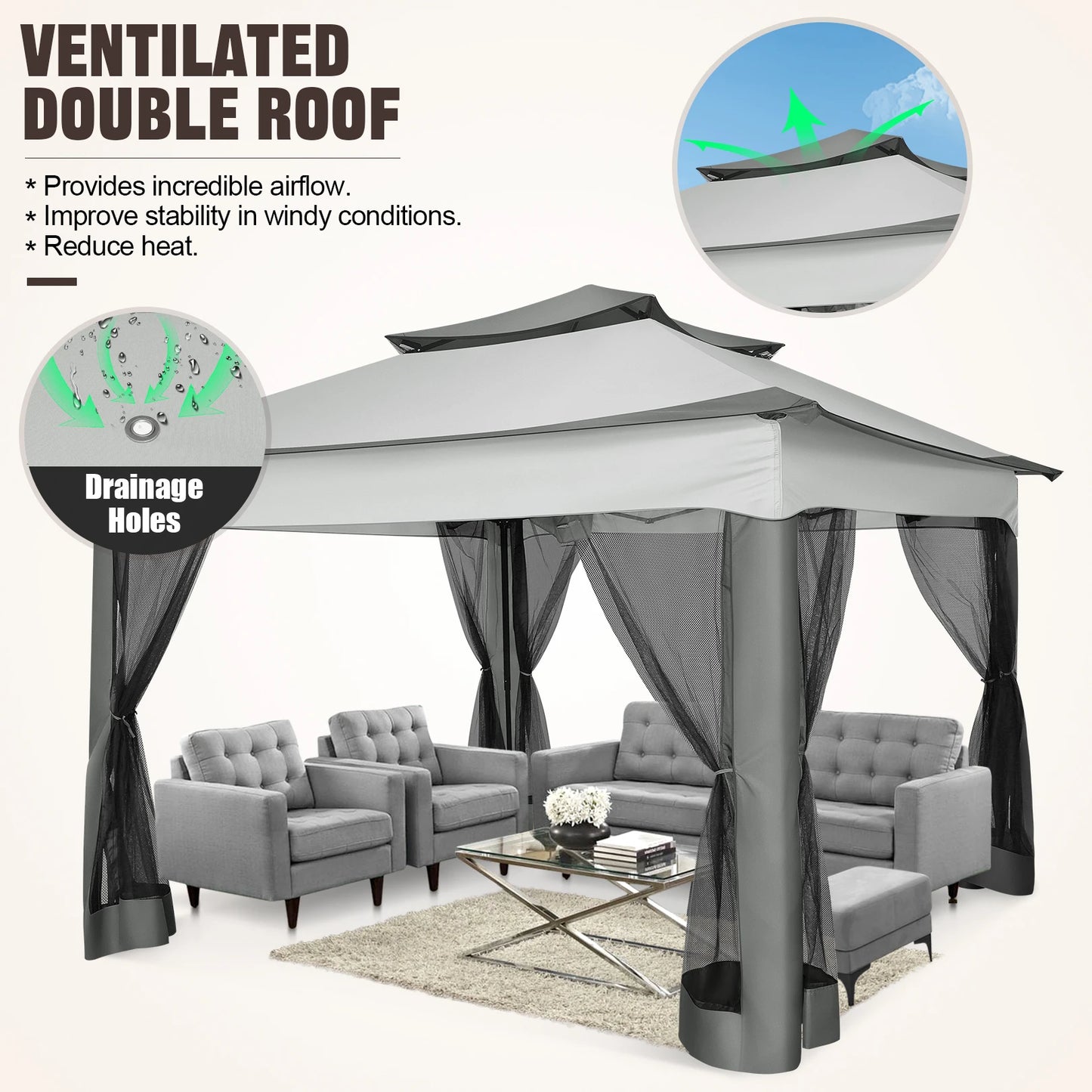 12x12 Pop Up Gazebo With Mosquito Netting Carry Bag