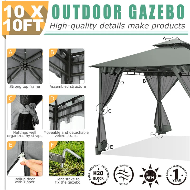 Ten By Ten Gazebo With Coldproof Curtains Metal Frame