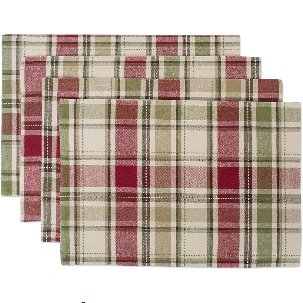 Cotton Placemat Set Of Four 13x19 Rustic Plaid Fall Dining