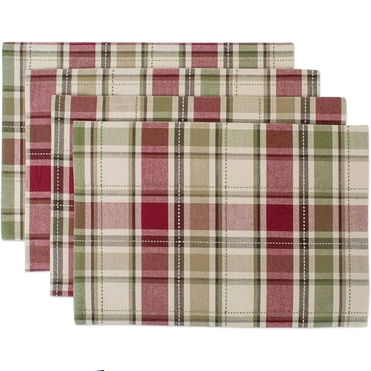 Cotton Placemat Set Of Four 13x19 Rustic Plaid Fall Dining