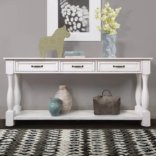 63 Inch Wood Console Table With 3 Drawers And Shelf Entryway