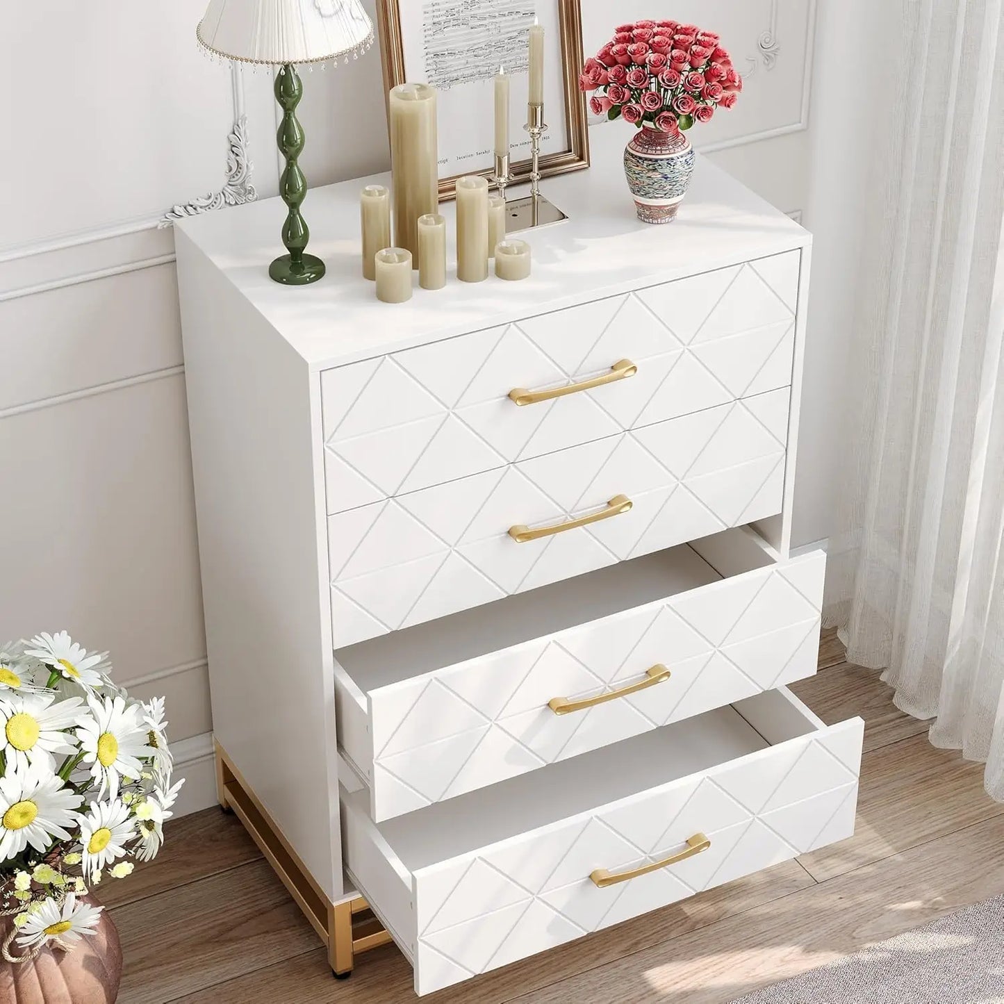 HiMISS Wooden Dresser Bedroom With 4 Drawers Storage Chest