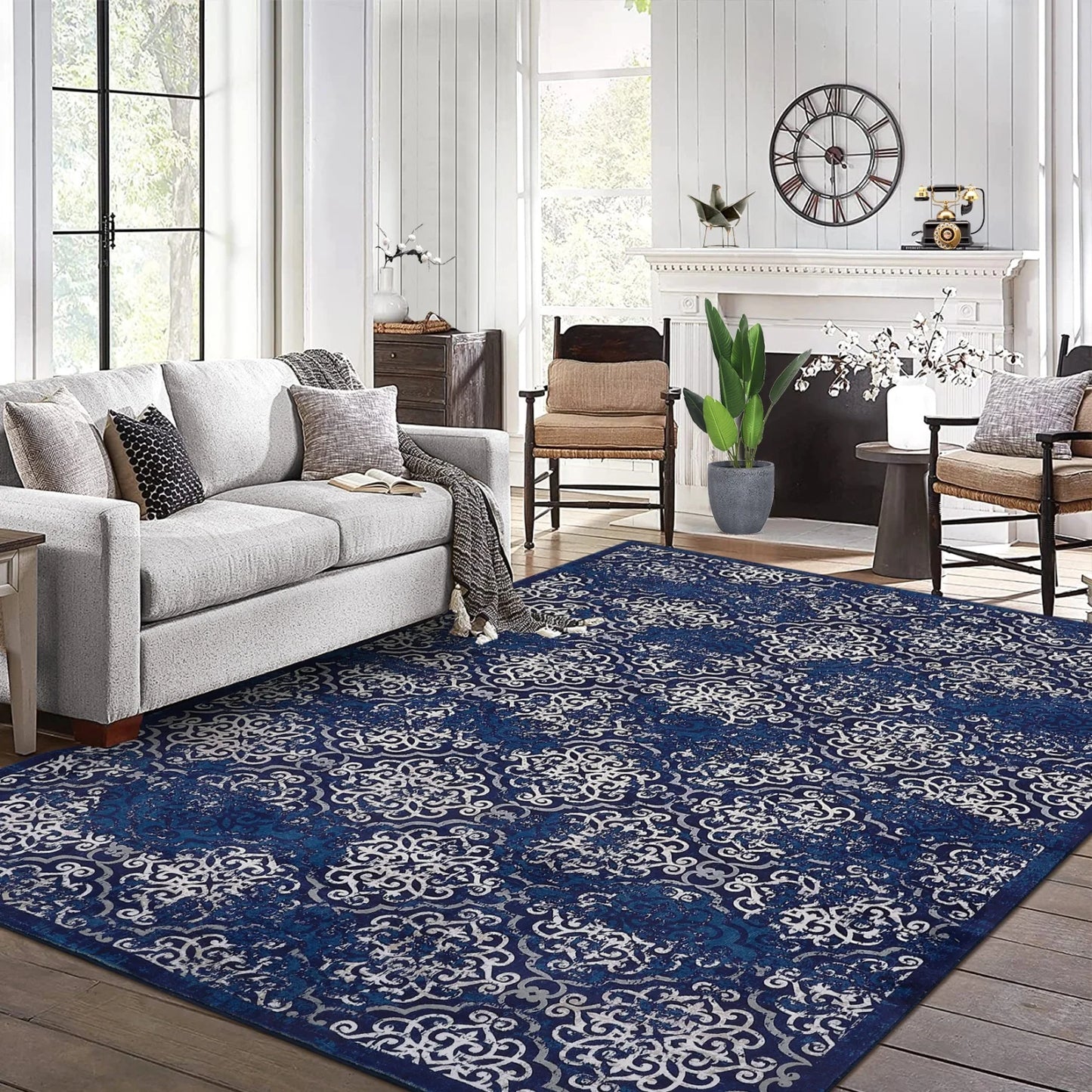 HiMISS Washable Living Room Rug Soft Floral Carpet For Home
