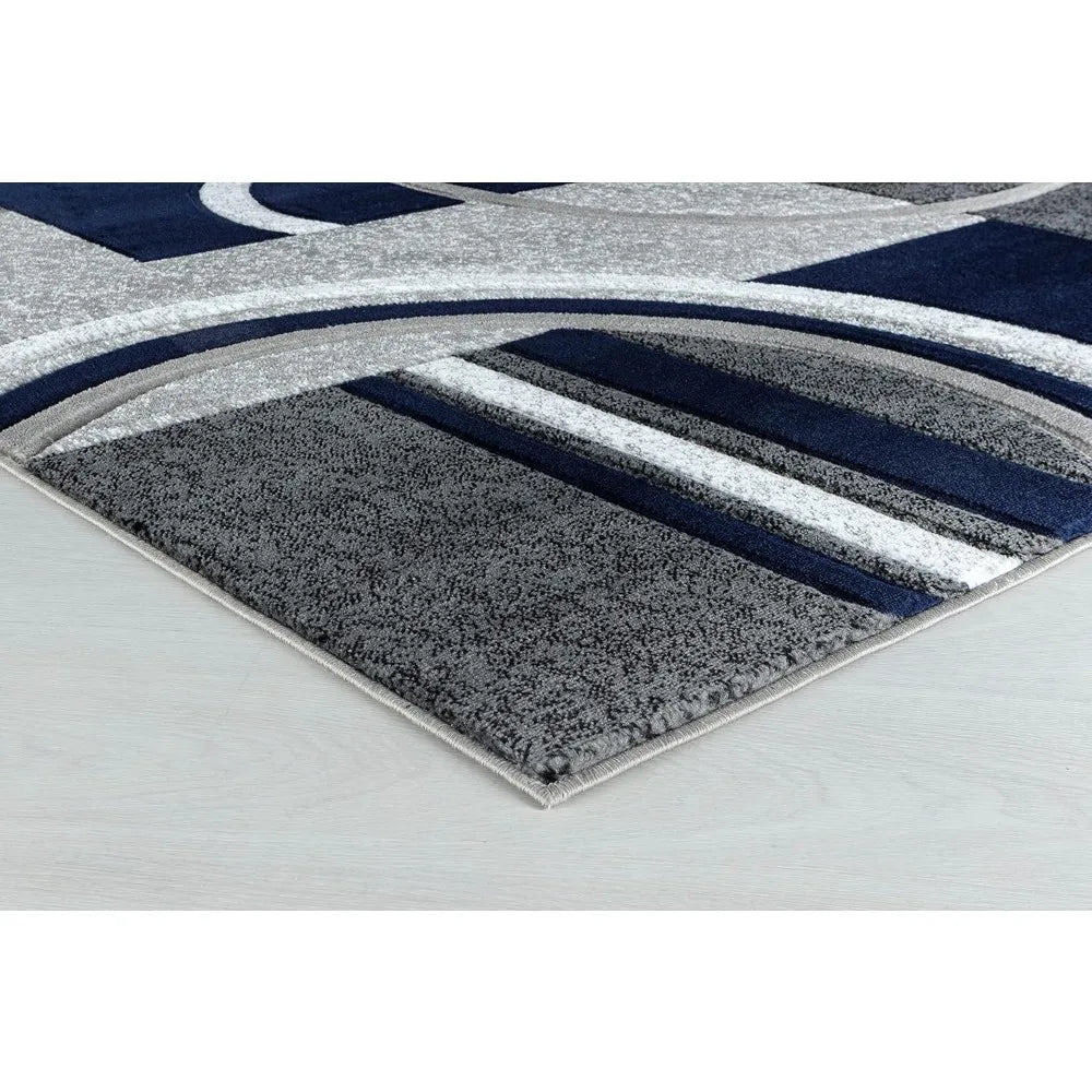 Navy Modern Area Rug Soft Hand Carved Contemporary Rug