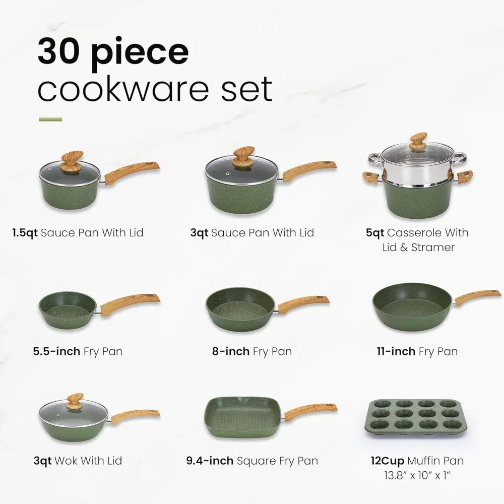 30 Piece Nonstick Cookware Set Pots And Pans Granite