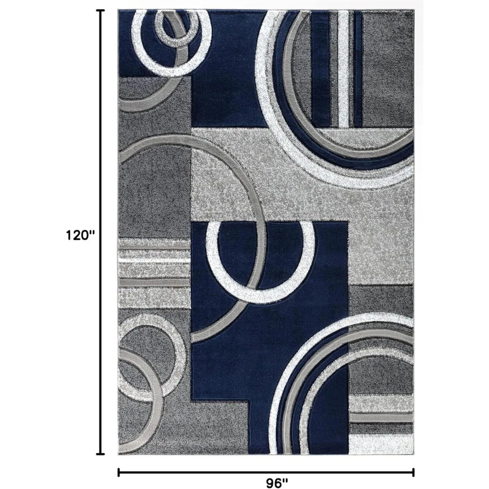 Navy Modern Area Rug Soft Hand Carved Contemporary Rug