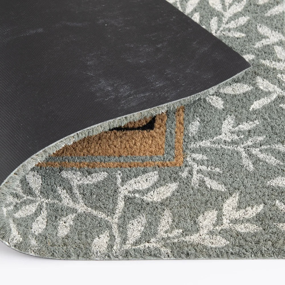 Natural Coconut Coir Mat 18x30 Floral Design Rubber Backing