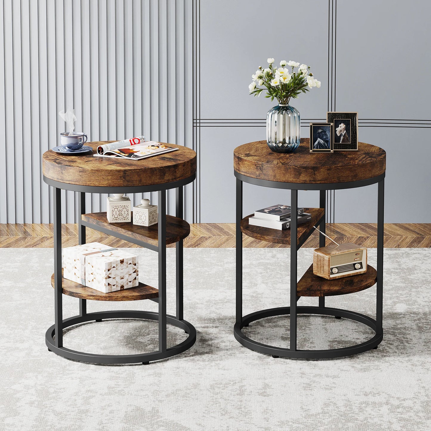 Tribesigns Round End Table 3 Shelf Wood Side Table Compact