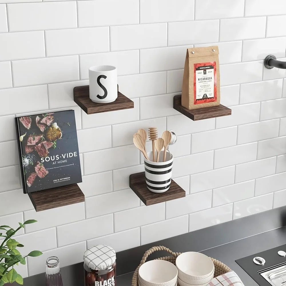 Small Floating Wall Shelves Set Of 4 Rustic Wood Storage