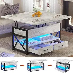 Lift Top Coffee Table With Storage And LED Lighting