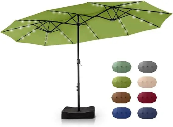Patio Rectangular Umbrella With Solar Lights And Base