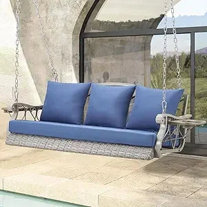 Heavy Duty 900 Pounds Rattan Porch Swing Chair for Three