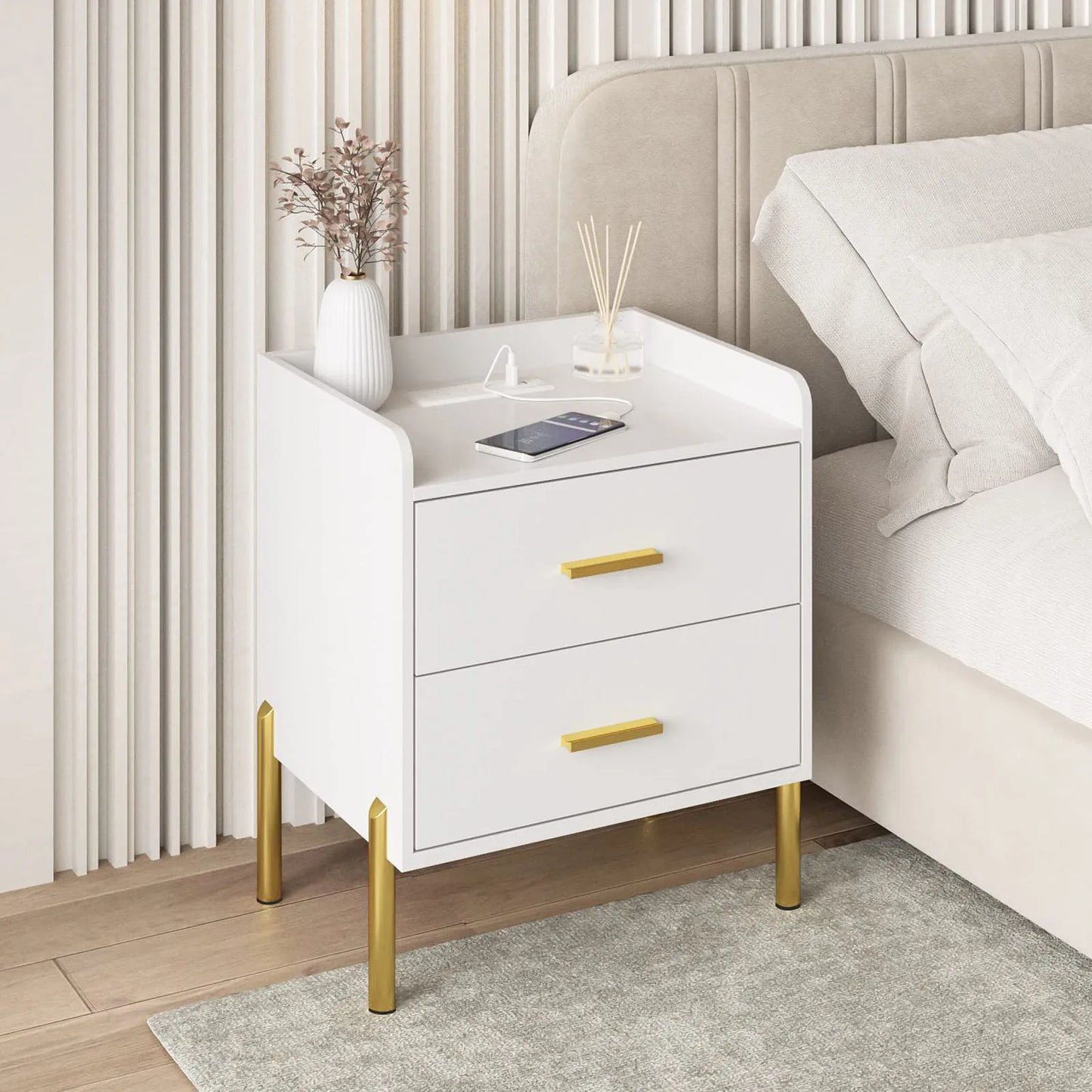 Vabches Nightstands Set Of 2 With Charging Station Drawers