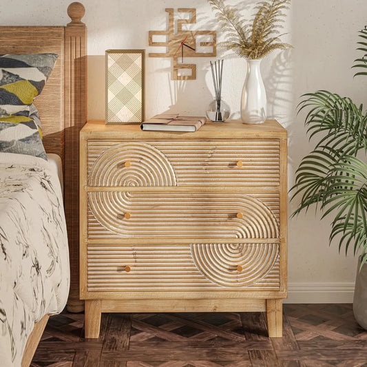 Three Drawer Farmhouse Dresser Handicraft Wood Ring Motif