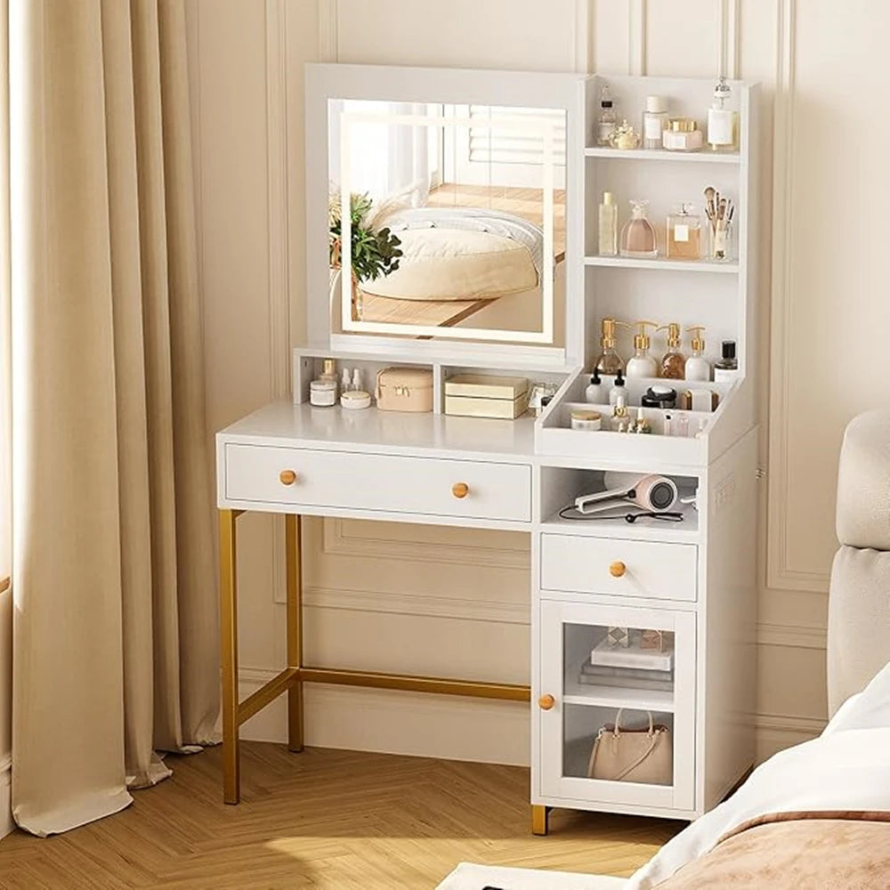 Vanity Desk With LED Mirror And Drawers Dressing Table