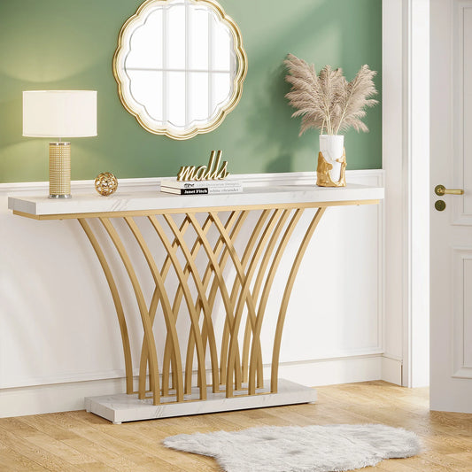 Tribesigns Gold Console Table Modern Entryway Grid Base