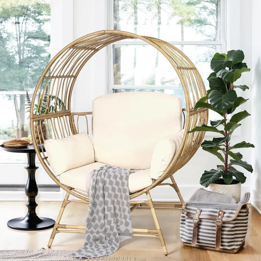 Oversized Rattan Egg Chair with Thick Cushion for Ultimate Comfort